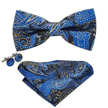 Load image into Gallery viewer, Trendy Patterned Silk Jacquard Plaid Bowtie With Pocket Square And Cufflinks Set For Men Unique Butterfly Party Wedding Casual Business Bowtie For Men
