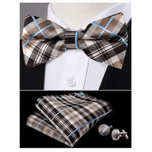 Load image into Gallery viewer, Trendy Patterned Silk Jacquard Plaid Bowtie With Pocket Square And Cufflinks Set For Men Unique Butterfly Party Wedding Casual Business Bowtie For Men