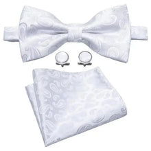 Load image into Gallery viewer, Trendy Patterned Silk Jacquard Plaid Bowtie With Pocket Square And Cufflinks Set For Men Unique Butterfly Party Wedding Casual Business Bowtie For Men