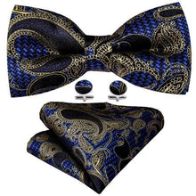 Load image into Gallery viewer, Trendy Patterned Silk Jacquard Plaid Bowtie With Pocket Square And Cufflinks Set For Men Unique Butterfly Party Wedding Casual Business Bowtie For Men