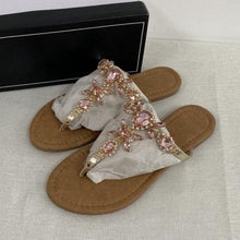 Load image into Gallery viewer, Trendy Summer Women's Shoes Beautiful Crystal Shiny Flat Sandals With Back Strap Footwear Rhinestones Flat Sandals Strappy Comfort Open Toe Flat Women Sandals
