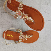 Load image into Gallery viewer, Trendy Summer Women's Shoes Beautiful Crystal Shiny Flat Sandals With Back Strap Footwear Rhinestones Flat Sandals Strappy Comfort Open Toe Flat Women Sandals