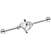 Load image into Gallery viewer, White Aurora Gem Heart and Arrow Calling Cupid Industrial Barbell 38mm