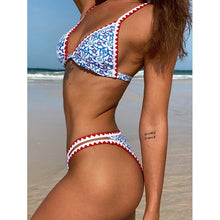 Load image into Gallery viewer, Triangle Micro Bikini Set Vintage Print Swimsuit Women's Swimming Suit Hollow Out Swimwear Padded Push Up Bikini Set Swimwear Beachwear Swimsuit High Cut Bathing Suit Swim