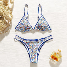 Load image into Gallery viewer, Triangle Micro Bikini Set Vintage Print Swimsuit Women's Swimming Suit Hollow Out Swimwear Padded Push Up Bikini Set Swimwear Beachwear Swimsuit High Cut Bathing Suit Swim