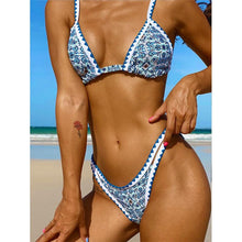 Load image into Gallery viewer, Triangle Micro Bikini Set Vintage Print Swimsuit Women's Swimming Suit Hollow Out Swimwear Padded Push Up Bikini Set Swimwear Beachwear Swimsuit High Cut Bathing Suit Swim