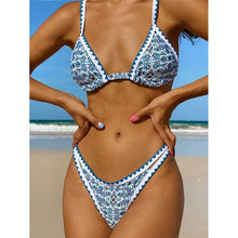 Load image into Gallery viewer, Triangle Micro Bikini Set Vintage Print Swimsuit Women's Swimming Suit Hollow Out Swimwear Padded Push Up Bikini Set Swimwear Beachwear Swimsuit High Cut Bathing Suit Swim