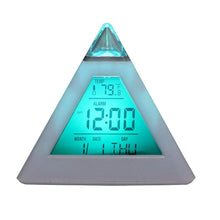 Load image into Gallery viewer, Triangle Pyramid Calendar Thermometer Colorful Backlight Change Clock Digital Alarm Clock Digital Alarm Thermometer Night Glowing Cube Clock LED Change LCD for Bedroom