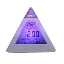 Load image into Gallery viewer, Triangle Pyramid Calendar Thermometer Colorful Backlight Change Clock Digital Alarm Clock Digital Alarm Thermometer Night Glowing Cube Clock LED Change LCD for Bedroom