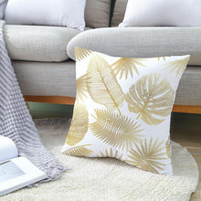Load image into Gallery viewer, Tropical Leaf Flower Green Yellow Pillowcase Decorative Throw Pillow Case Cushion Cover Gold Stamping Leaves Polyester Cushion Cover Throw Pillow Decorative Cushions Home Decor Pillow Covers