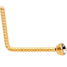 Load image into Gallery viewer, Clear 2mm Gem Inlay Gold IP So Twisted L Shaped Nose Ring