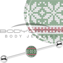 Load image into Gallery viewer, 14G Green Red Christmas Sweater Industrial Barbell 37mm