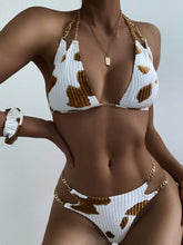 Load image into Gallery viewer, Two Piece Milk Cow Printed Swimwear Women's Bikini Suit Bikinis For Women Bathing Suit Women's Two-Piece Swimwear Tie Triangle Split Deep V-neck Iron Chain Halter Tops With Side Hollowed Bottoms
