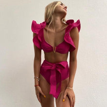 Load image into Gallery viewer, Two-Pieces Women Floral Push-Up Padded Bra Ruffles Bikini Set Swimsuit Swimwear Bathing Suit Beachwear Floral Printed Swimsuit Knotted String Triangle Bikini Tie Side High Cut Cheeky Bikini Set