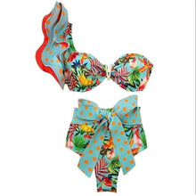 Load image into Gallery viewer, Two-Pieces Women Floral Push-Up Padded Bra Ruffles Bikini Set Swimsuit Swimwear Bathing Suit Beachwear Floral Printed Swimsuit Knotted String Triangle Bikini Tie Side High Cut Cheeky Bikini Set
