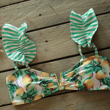 Load image into Gallery viewer, Two-Pieces Women Floral Push-Up Padded Bra Ruffles Bikini Set Swimsuit Swimwear Bathing Suit Beachwear Floral Printed Swimsuit Knotted String Triangle Bikini Tie Side High Cut Cheeky Bikini Set