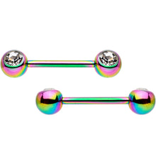 Load image into Gallery viewer, Clear Gem Rainbow PVD Stainless Steel Barbell Nipple Ring Set of 4