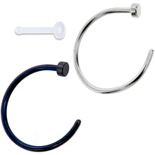 Load image into Gallery viewer, 20G 3/8 Pack Set of 3 Assorted Stainless Steel Nose Hoop Rings