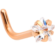 Load image into Gallery viewer, 18G 1/4 Clear Star 3mm CZ Gem Rose Gold IP L-Shape Nose Ring