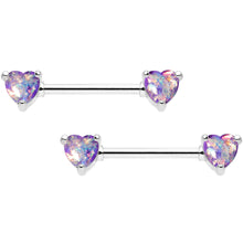 Load image into Gallery viewer, Purple Faux Opal Heart Captive Ring Straight Barbell Nipple Ring Set