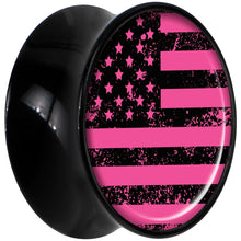 Load image into Gallery viewer, Black Acrylic Pink American Flag Saddle Plug Set 9/16