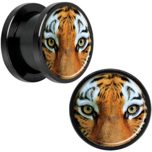 Load image into Gallery viewer, Full Color Tiger Eyes Black Anodized Screw Fit Plug Set 1/2