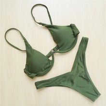Load image into Gallery viewer, Underwired Bikini Female Swimsuit Women Swimwear Two-Piece V Shape Wire Bikini Set Bather Bathing Suit Women Micro Bikini Set Shiny Metallic 2 Piece Swimsuit Push Up Underwire Swimwear Bathing Suit