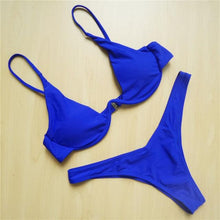 Load image into Gallery viewer, Underwired Bikini Female Swimsuit Women Swimwear Two-Piece V Shape Wire Bikini Set Bather Bathing Suit Women Micro Bikini Set Shiny Metallic 2 Piece Swimsuit Push Up Underwire Swimwear Bathing Suit