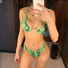 Load image into Gallery viewer, Underwired Bikini Female Swimsuit Women Swimwear Two-Piece V Shape Wire Bikini Set Bather Bathing Suit Women Micro Bikini Set Shiny Metallic 2 Piece Swimsuit Push Up Underwire Swimwear Bathing Suit