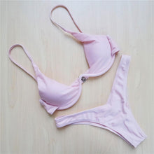 Load image into Gallery viewer, Underwired Bikini Female Swimsuit Women Swimwear Two-Piece V Shape Wire Bikini Set Bather Bathing Suit Women Micro Bikini Set Shiny Metallic 2 Piece Swimsuit Push Up Underwire Swimwear Bathing Suit