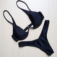 Load image into Gallery viewer, Underwired Bikini Female Swimsuit Women Swimwear Two-Piece V Shape Wire Bikini Set Bather Bathing Suit Women Micro Bikini Set Shiny Metallic 2 Piece Swimsuit Push Up Underwire Swimwear Bathing Suit