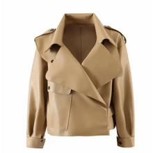 Load image into Gallery viewer, Unique Design Faux Leather Jacket Women Loose Soft Vintage Motorcycle Biker Coat Short Pu Leather Coat Female Punk Autumn Streetwear Outwear