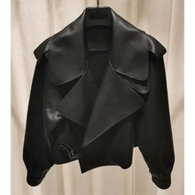 Load image into Gallery viewer, Unique Design Faux Leather Jacket Women Loose Soft Vintage Motorcycle Biker Coat Short Pu Leather Coat Female Punk Autumn Streetwear Outwear