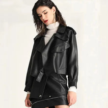 Load image into Gallery viewer, Unique Design Faux Leather Jacket Women Loose Soft Vintage Motorcycle Biker Coat Short Pu Leather Coat Female Punk Autumn Streetwear Outwear