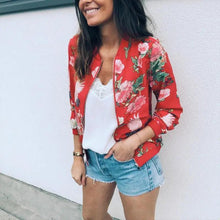 Load image into Gallery viewer, Unique Nature Design Women's jackets Floral Printed Ladies Zipper Up Bomber Outwear Spring Long Sleeve Short Thin Slim Casual Pocket Biker Coats