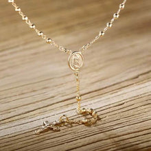Load image into Gallery viewer, Unisex 14K Gold Virgin Mary Rosary Bead Cross Necklace 18''