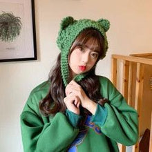 Load image into Gallery viewer, Unisex Balaclava Monster Shrek Hat Wool Winter Knitted Hats Green Party Funny Beanie Skellies Cap for Women Men Pure Handmade Neckerchief with Drawstring Soft Balaclava Pullover Knitted Beanie for Adults Men Women Ski Caps