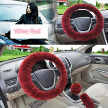 Load image into Gallery viewer, Universal Cute and Stylish Fluffy Fur Steering Wheel Cover Steering-wheel Plush Car Steering Wheel Warm Soft Fur Fuzzy Steering Wheel Covers Winter Faux fur Hand Brake & Gear Cover Set Car Interior Accessories Fuzzy Steering Wheel Cover for Women
