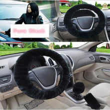 Load image into Gallery viewer, Universal Cute and Stylish Fluffy Fur Steering Wheel Cover Steering-wheel Plush Car Steering Wheel Warm Soft Fur Fuzzy Steering Wheel Covers Winter Faux fur Hand Brake & Gear Cover Set Car Interior Accessories Fuzzy Steering Wheel Cover for Women
