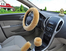 Load image into Gallery viewer, Universal Cute and Stylish Fluffy Fur Steering Wheel Cover Steering-wheel Plush Car Steering Wheel Warm Soft Fur Fuzzy Steering Wheel Covers Winter Faux fur Hand Brake & Gear Cover Set Car Interior Accessories Fuzzy Steering Wheel Cover for Women