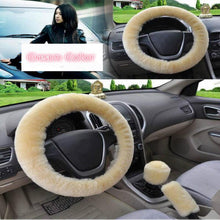 Load image into Gallery viewer, Universal Cute and Stylish Fluffy Fur Steering Wheel Cover Steering-wheel Plush Car Steering Wheel Warm Soft Fur Fuzzy Steering Wheel Covers Winter Faux fur Hand Brake & Gear Cover Set Car Interior Accessories Fuzzy Steering Wheel Cover for Women