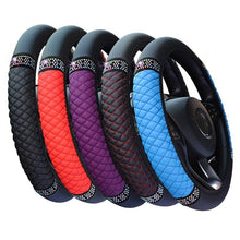 Load image into Gallery viewer, Universal PU Leather Bling Car Steering Wheel Cover Diamond Leather Steering Wheel Cover with Bling Crystal Rhinestones Steering Wheel for Women Girls, Universal Fit Rhinestone Steering Wheel Cover Case Auto Interior Decor 37-38cm