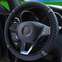 Load image into Gallery viewer, Universal PU Leather Bling Car Steering Wheel Cover Diamond Leather Steering Wheel Cover with Bling Crystal Rhinestones Steering Wheel for Women Girls, Universal Fit Rhinestone Steering Wheel Cover Case Auto Interior Decor 37-38cm