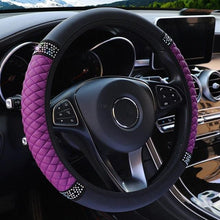Load image into Gallery viewer, Universal PU Leather Bling Car Steering Wheel Cover Diamond Leather Steering Wheel Cover with Bling Crystal Rhinestones Steering Wheel for Women Girls, Universal Fit Rhinestone Steering Wheel Cover Case Auto Interior Decor 37-38cm