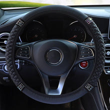 Load image into Gallery viewer, Universal PU Leather Bling Car Steering Wheel Cover Diamond Leather Steering Wheel Cover with Bling Crystal Rhinestones Steering Wheel for Women Girls, Universal Fit Rhinestone Steering Wheel Cover Case Auto Interior Decor 37-38cm