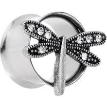 Load image into Gallery viewer, 5/8 Clear Gem Steel Hi Sky Dragonfly Double Flare Tunnel Plug Set