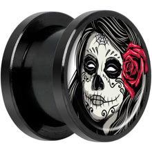 Load image into Gallery viewer, Katrina Sugar Skull with Rose Flower Black Anodized Screw Fit Plug Set 1/2