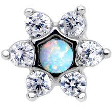 Load image into Gallery viewer, 1/4 White Faux Opal Internally Threaded Star Flower Labret Monroe