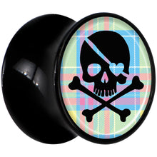 Load image into Gallery viewer, Black Acrylic Pink Green Plaid Heart Skull Saddle Plug Set 1/2
