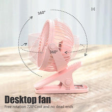 Load image into Gallery viewer, USB Mini Fan Mini Student Class Dormitory Quiet Office Desktop Clip Charging Fan Ultra Long Range Silent Clip Fan Rechargeable Fan with 3 Speeds Strong Clamp 360°Rotate Personal Fan for Office Home
